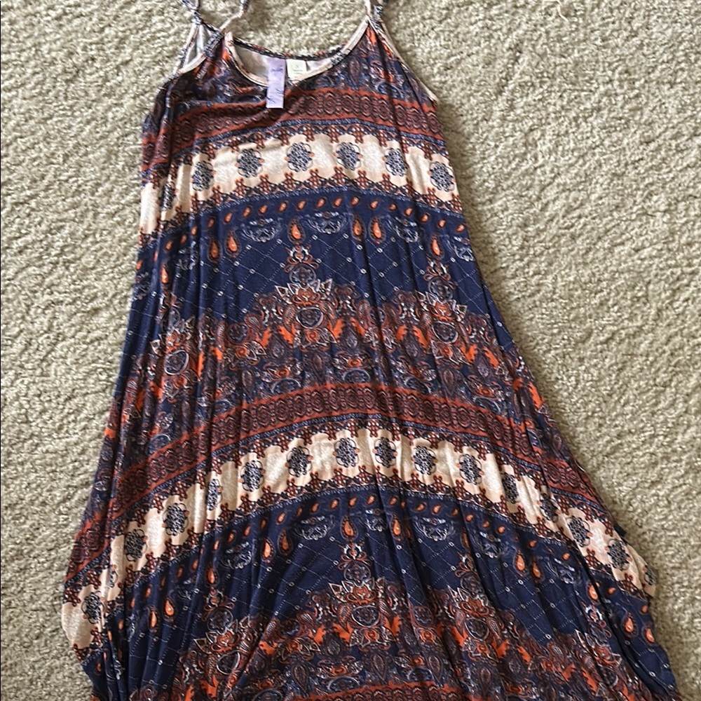 Bohemian Maxi Dress in Blue and Orange